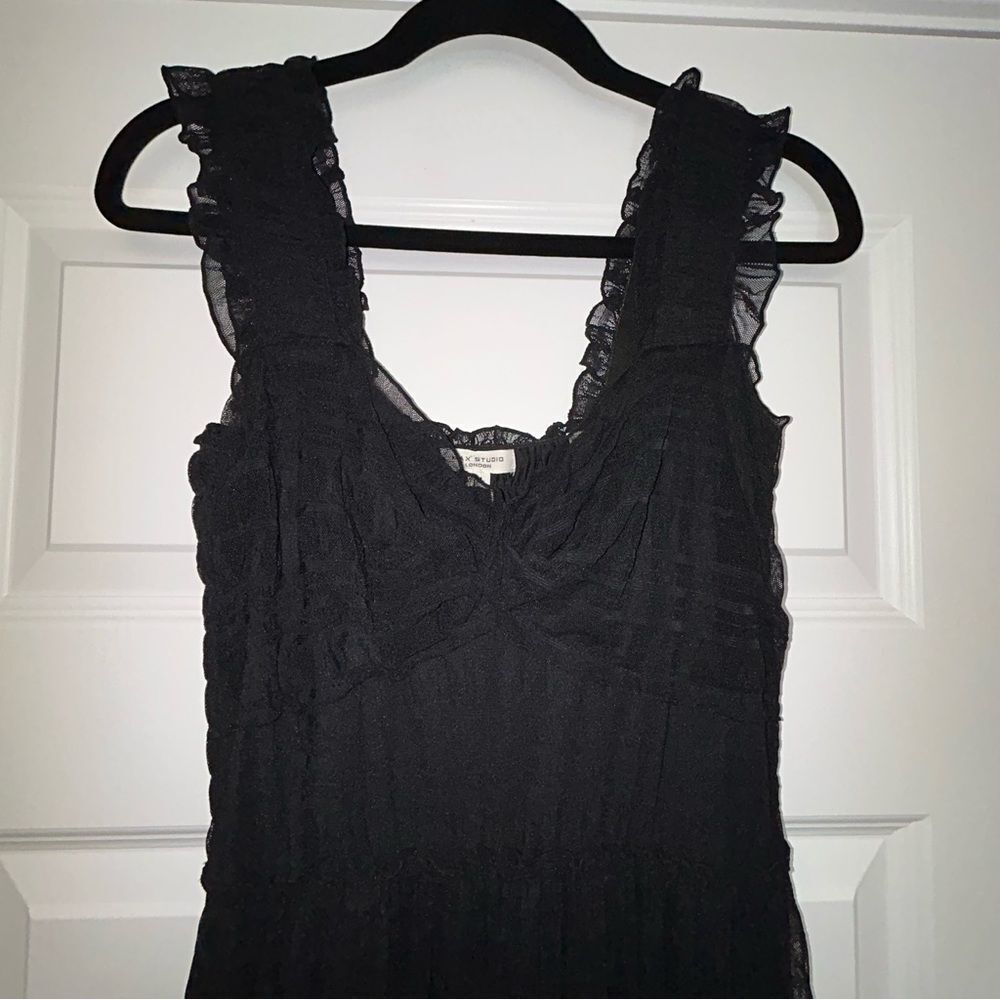 New, Max Studio Ruffle Layer Mesh Sleeveless Midi Dress - Picture 6 of 12
